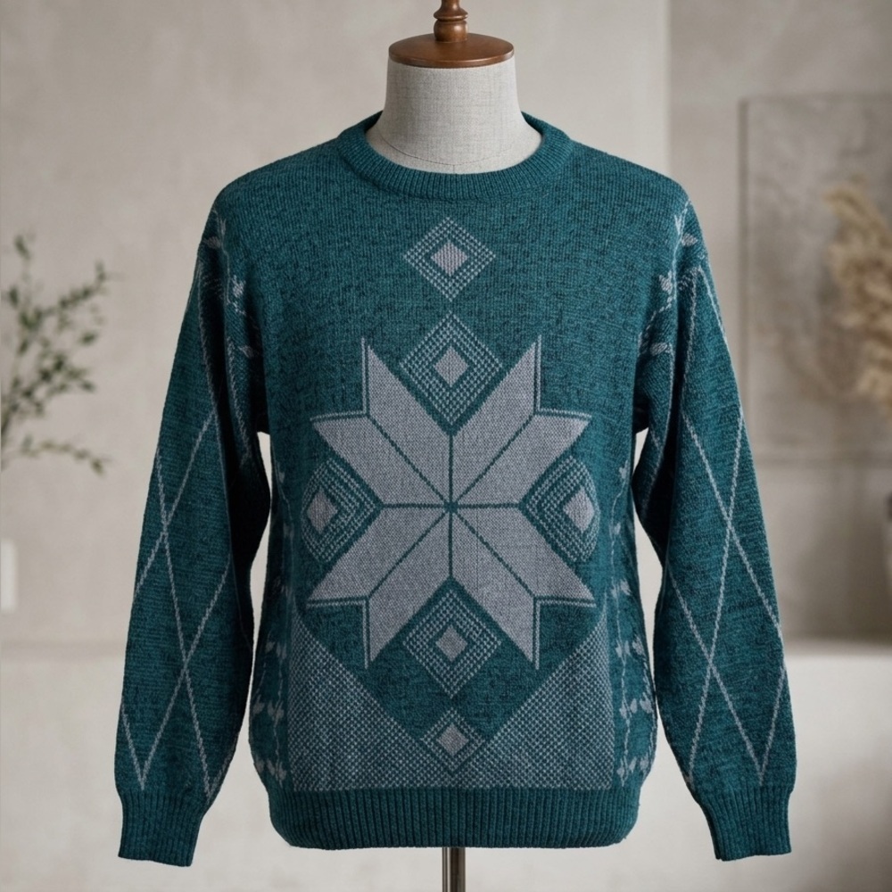 Compagnie Energique Vintage 80’ Teal Sweater size medium granny